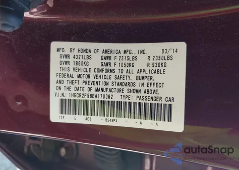 2014 Honda Accord Sport z USA, uszkodzony, nr VIN 1HGCR2F58EA170062